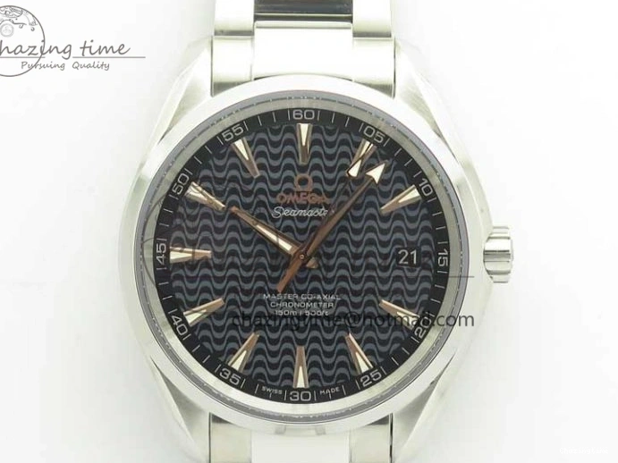 0129 FlexibleFit Aqua Terra 150M SS VSF 1:1 Best Edition Black Wave Textured Dial RG Hand on SS Bracelet A8500 Super Clone 8032